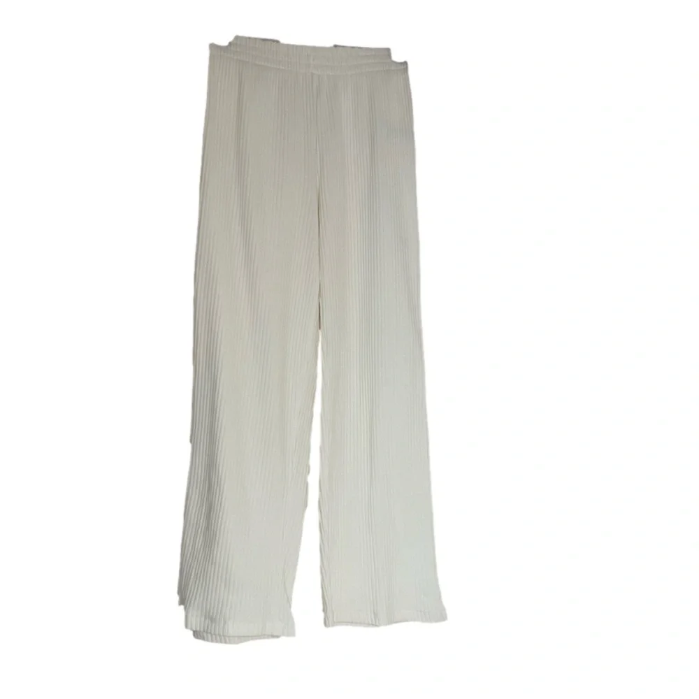 Zara ribbed pants leggings NWT cream w/ beige stripe down outseams 13/14 junior - Picture 1 of 12